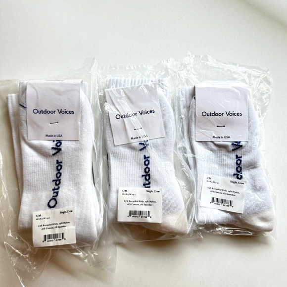 Outdoor Voices Accessories - Outdoor Voices Bundle 3 Pair Crew Socks White Size S/M Men 6-8.5 Women 7-9.5